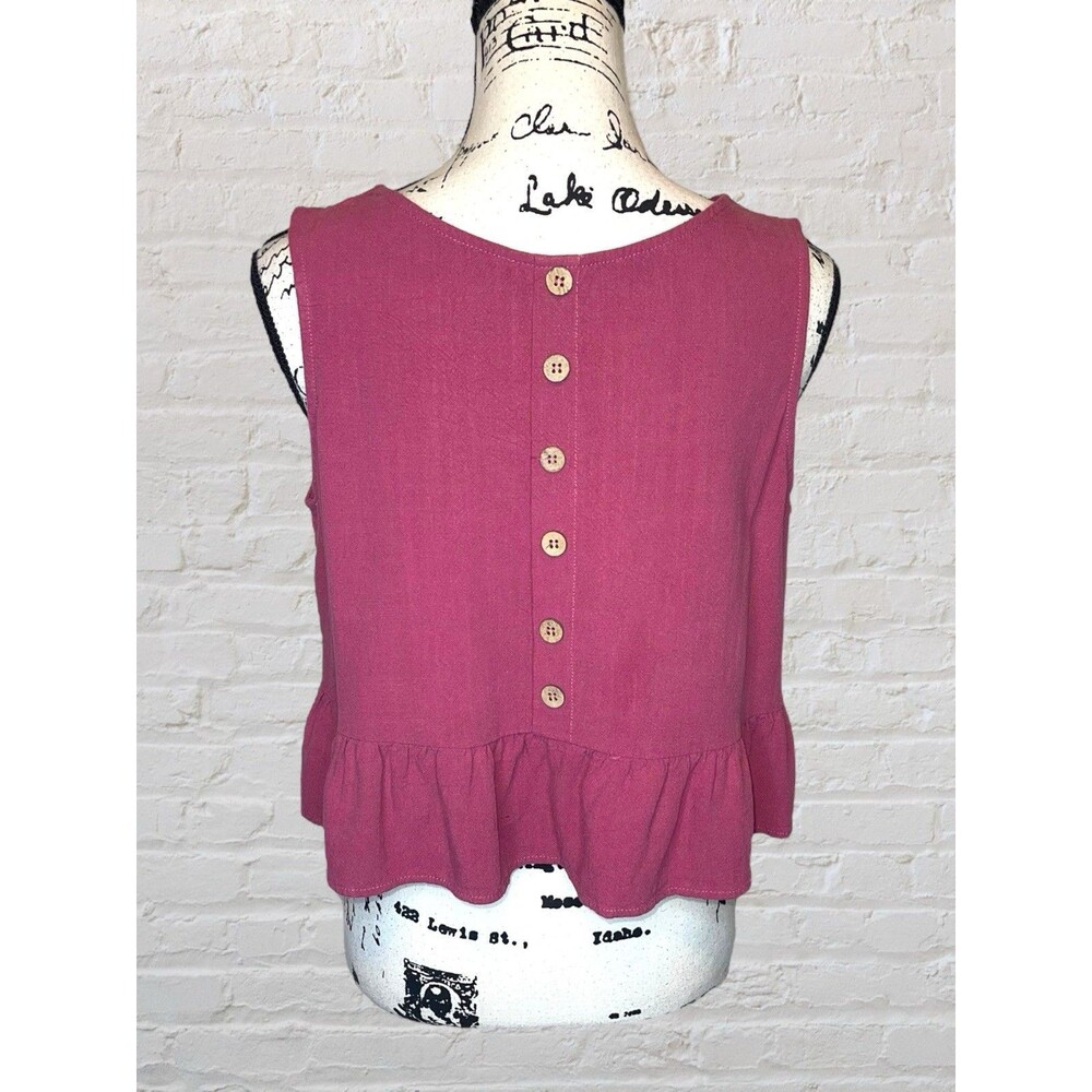 Anrabess Linen Blend Tiered Crop Tank Womens LG Mauve Sleeveless Cottage Coastal